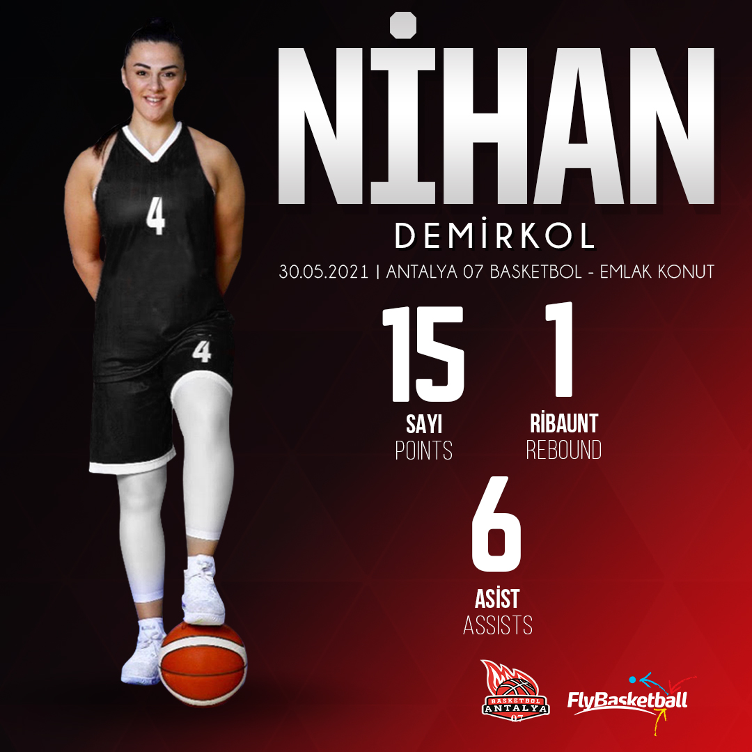 📋 TKBL final serisi üçüncü maçında oyuncumuz Nihan Demirkol'un, Emlak Konut karşısındaki performansı. #FlyStats