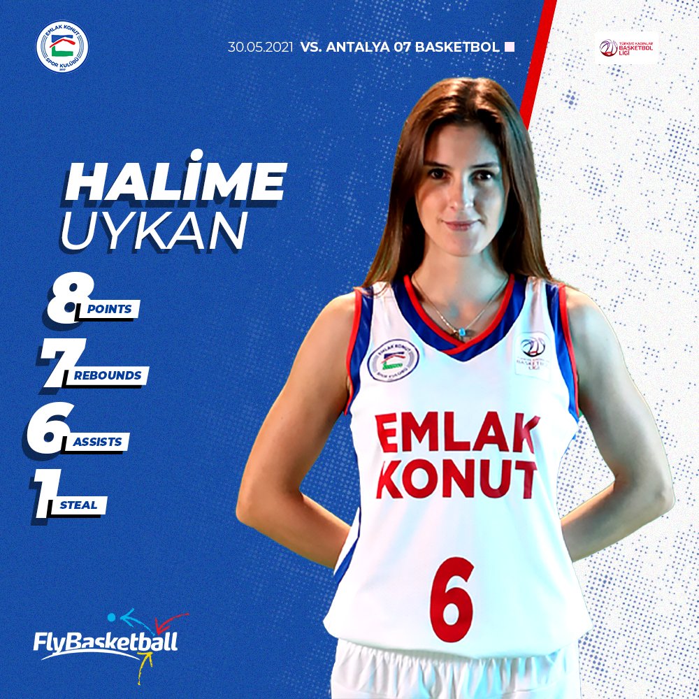 📋 TKBL final serisi üçüncü maçında oyuncumuz Halime Uykan'ın, Antalya 07 Basketbol karşısındaki performansı. #FlyStats