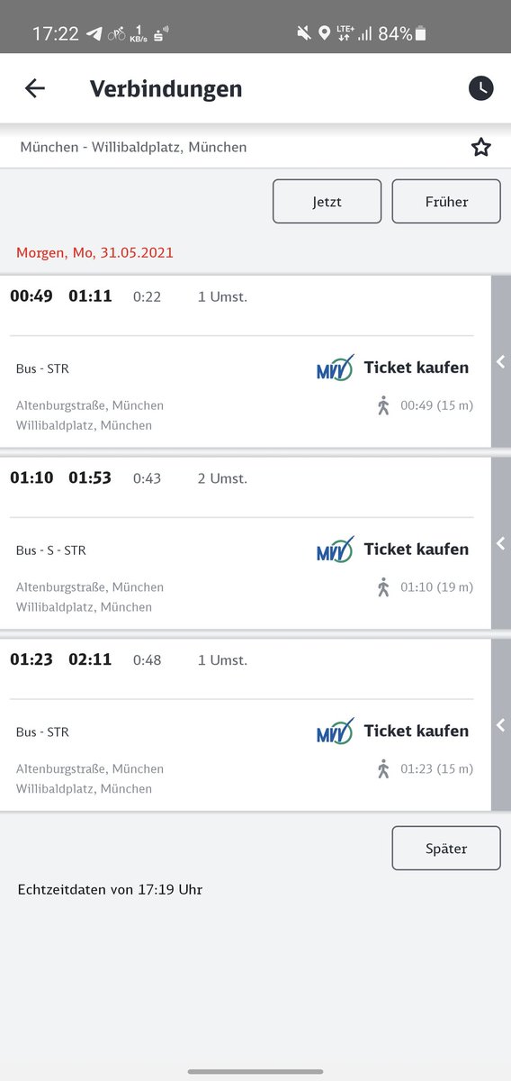 Hey <a href="/DB_Bahn/">Deutsche Bahn Personenverkehr</a>  Gibt es zurzeit Probleme mit den Fahrplandaten? Gestern hat die App auch schon behauptet, dass ab Pasing nur die Nachtlinie fahren würde. Heute sagt sie auch, ich könne erst um 0:49 fahren.