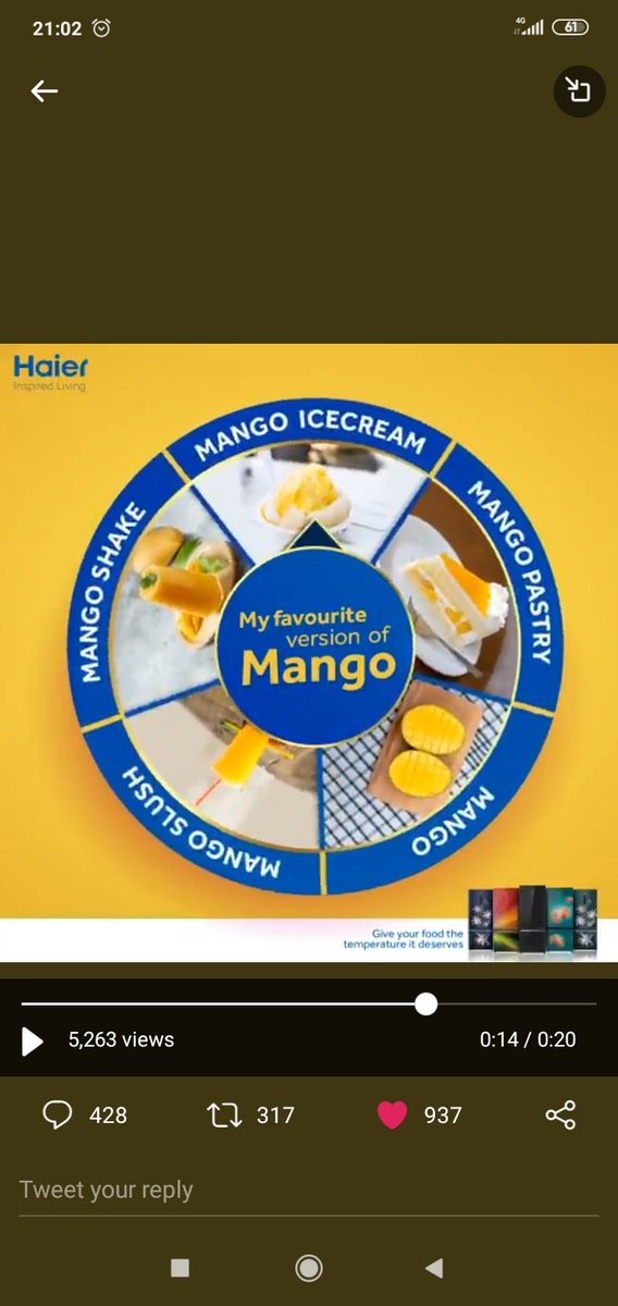 ash_gupta16's tweet image. Here is the screenshot of my favourite version of Mango is MANGO ICECREAM &amp;amp; It&apos;s appropriate temperature for refrigeration is -12℃

#ContestAlert #ParticipateNow
#MagicConvertible #BMR #InspiredLiving #HaierIndia
@IndiaHaier