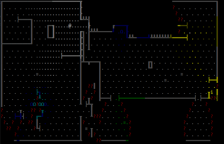 7SoftPillows's tweet photo. "Field of View" and "Fog of War" is kinda hard to show using only console colors and ASCII char #screenshotsaturday #gamedev https://t.co/NiYvNKfxsO