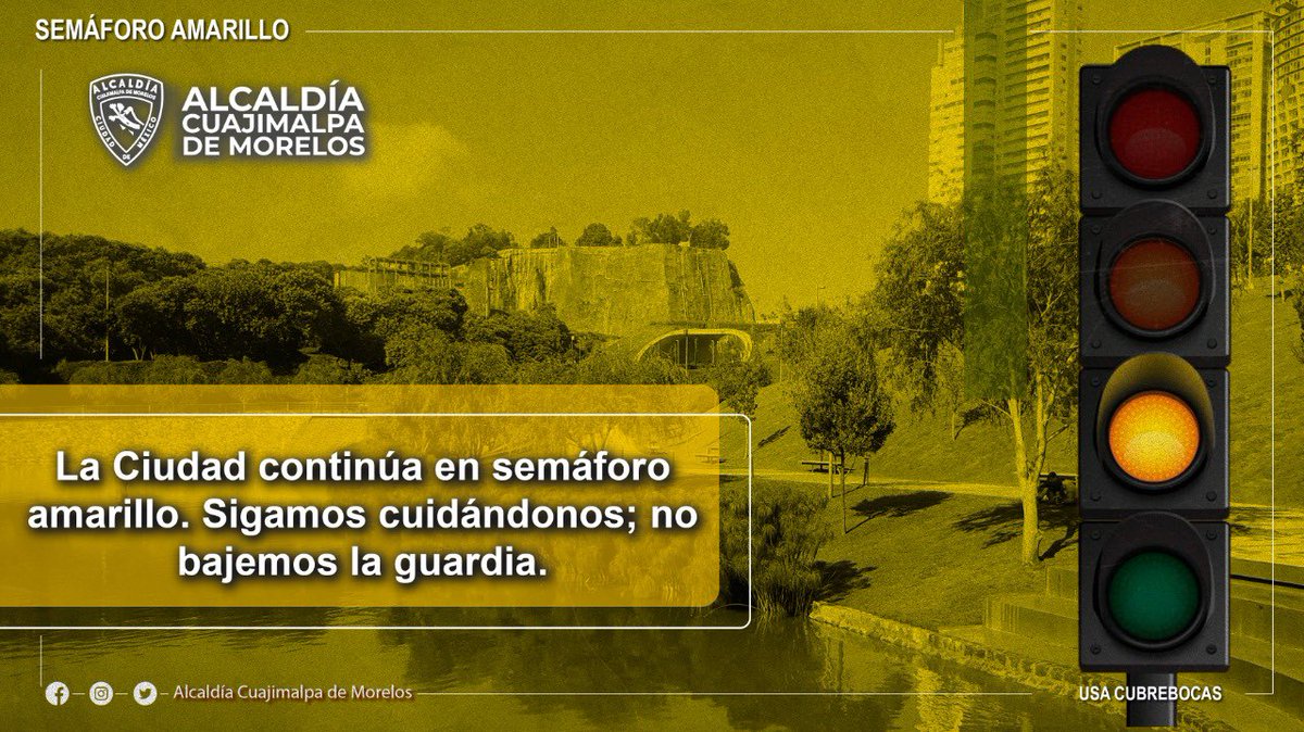 ❗️LOGREMOS LLEGAR A SEMÁFORO VERDE.❗️

No hay que confiarnos, ni bajar la guardia.
Si te cuidas tú, nos cuidas a todos. 

ESTAMOS EN SEMÁFORO AMARILLO 🟡

#SemáforoAmarillo
#UsaTuCubrebocas
#HechosNoPalabras