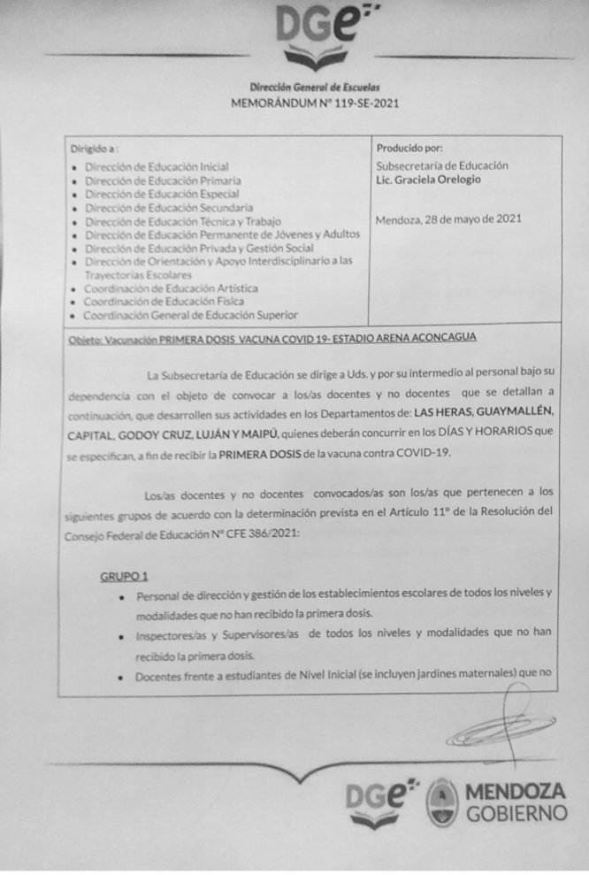 Dge Mendoza On Twitter La Direccion General De Escuelas Recuerda Que Continua Con El Operativo De Vacunacion Siguiendo El Orden Establecido En El Memorandum 119 Se Vacuna A Todo Personal Que Integra