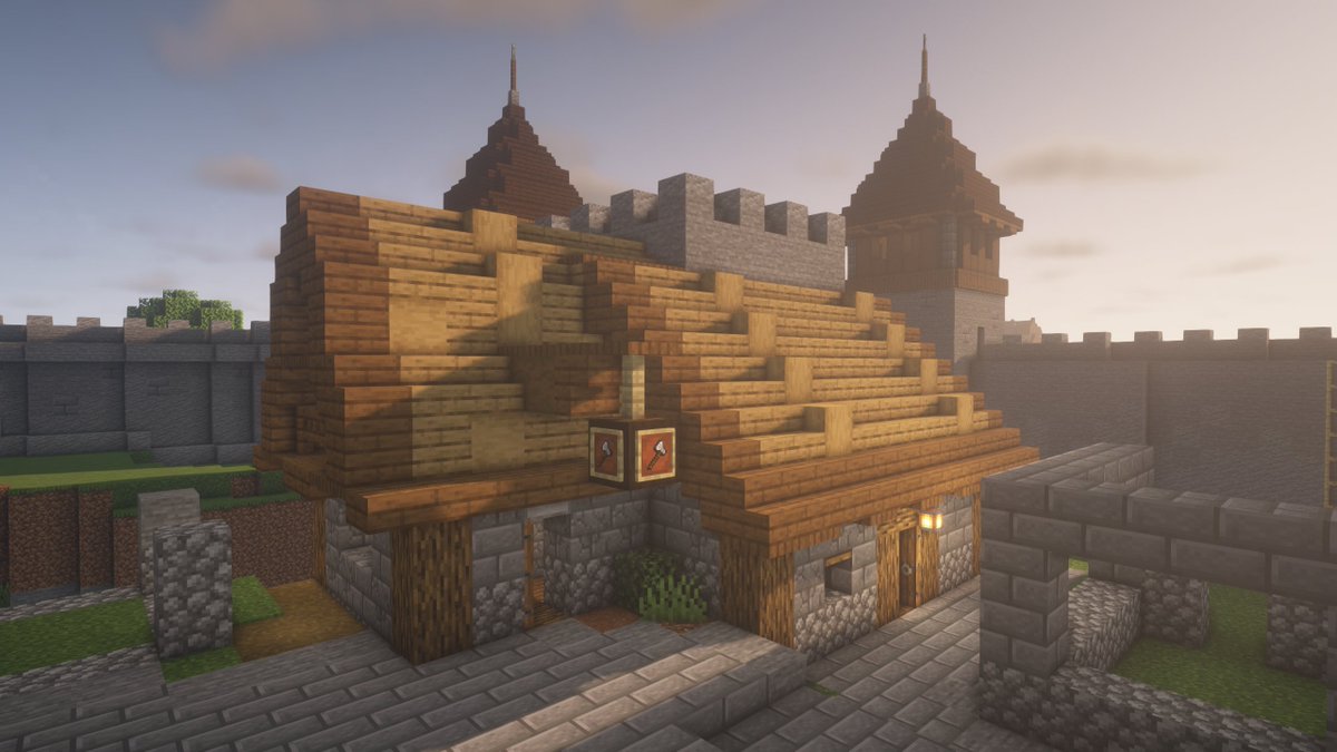 JoelDuggan's tweet photo. Sunday stream is up! Finishing the tower and water wheel section of the carpenter workshop on The Citadel #Minecraft server. https://t.co/TatGq3jaaV https://t.co/ycAJHoQnBp
