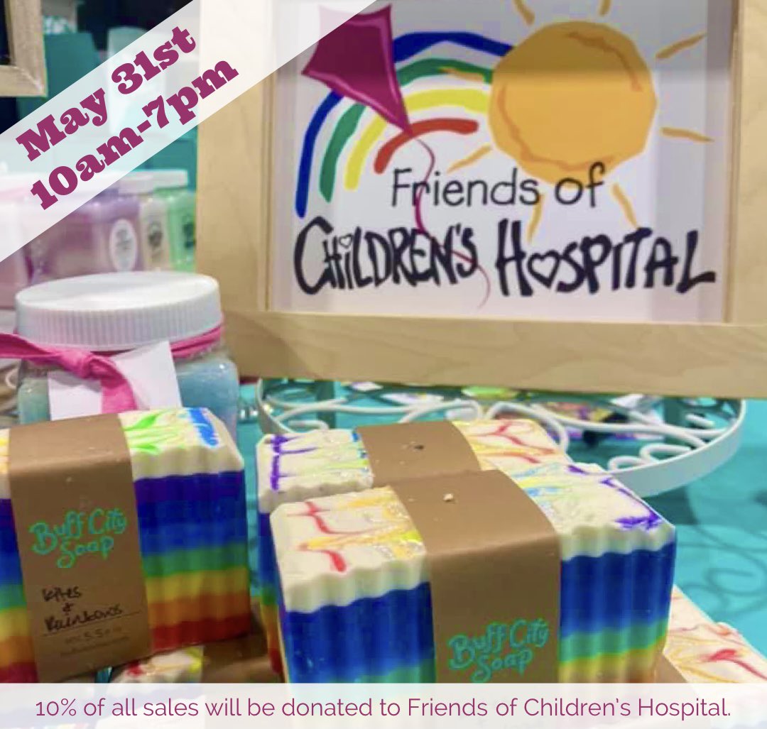 Shop at <a href="/BuffCitySoap/">Buff City Soap</a> in Highland Village on May 31st and 10% of all sales will be donated to Friends of Children’s Hospital.