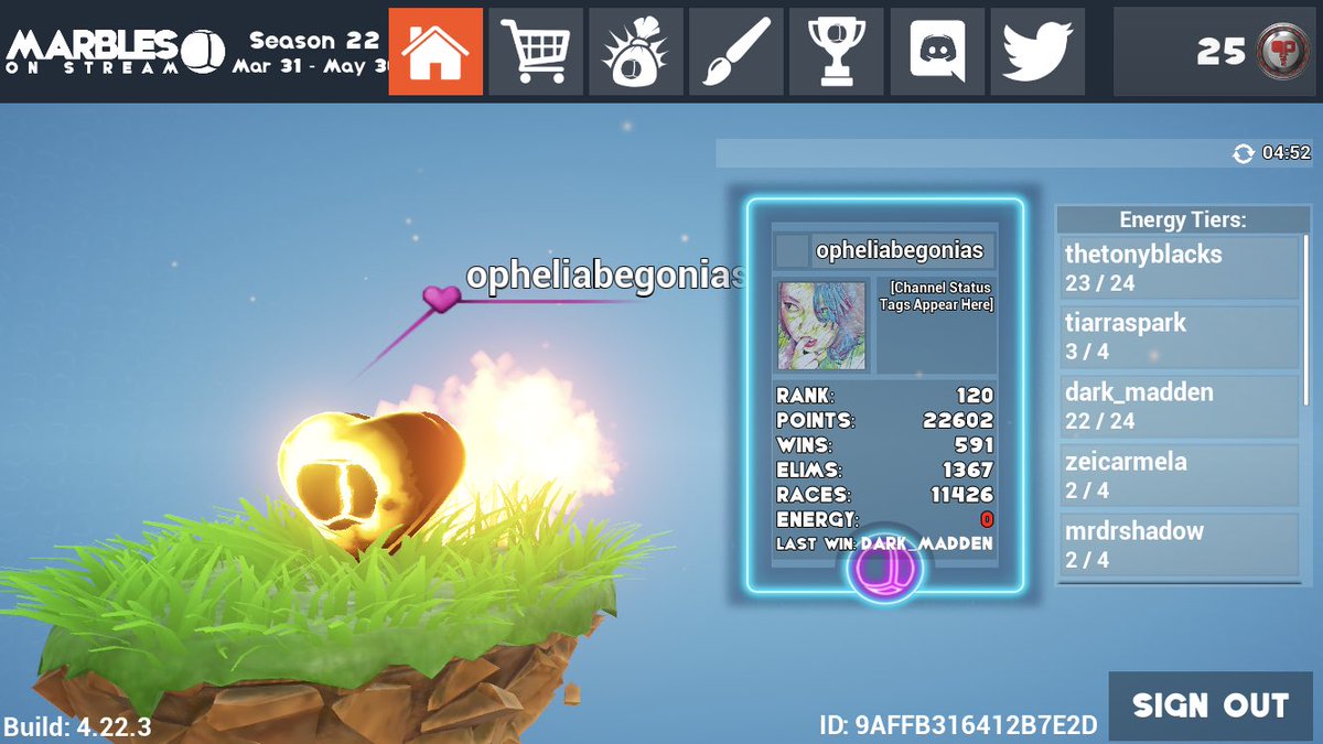 opheliabegonias's tweet photo. Ended season 22 with a pretty red zero! #teamZeroEnergy Thanks for making season 22 great!!! Congrats to all the tops of the tops this season! @PixelbyPixelStu #MarbleFest #marblesonstream #getinvolved https://t.co/k5V4k9x3Xu