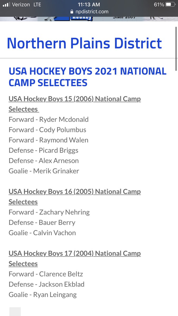 Congrats to Ryder McDonald (06’s) and Bauer Berry (05’s) on their invites to USA hockey national camp. #rollavs