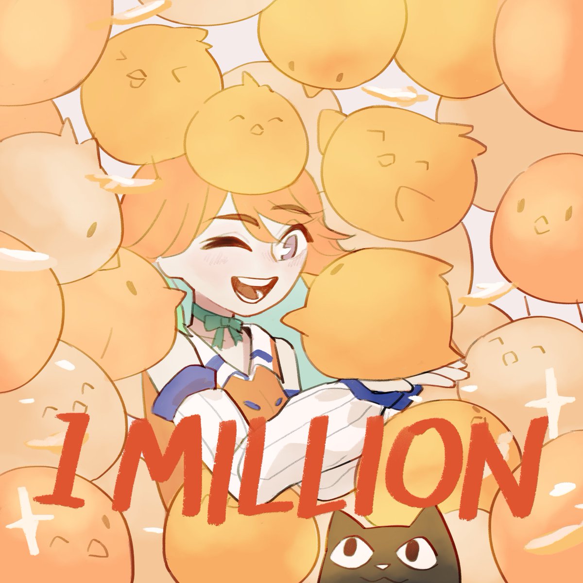 小鳥遊キアラ 「Congratz for 1MILLION!!
🧡✨🧡✨🐔🐔🐔

#1」|刀子猫🔪🐈‍⬛のイラスト