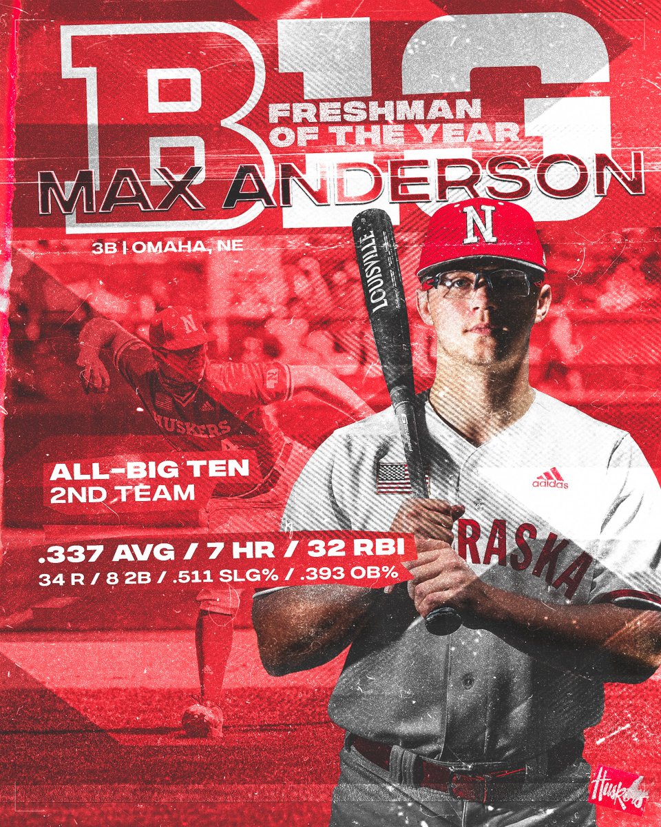 Nebraska Baseball (@huskerbaseball) on Twitter photo You could say he's acclimated to the college game well.
The kid phenom, <a href="/maxanderson62_/">Max Anderson</a>, is your #B1G Freshman of the Year. You could say he's acclimated to the college game well.
The kid phenom, <a href="/maxanderson62_/">Max Anderson</a>, is your #B1G Freshman of the Year.