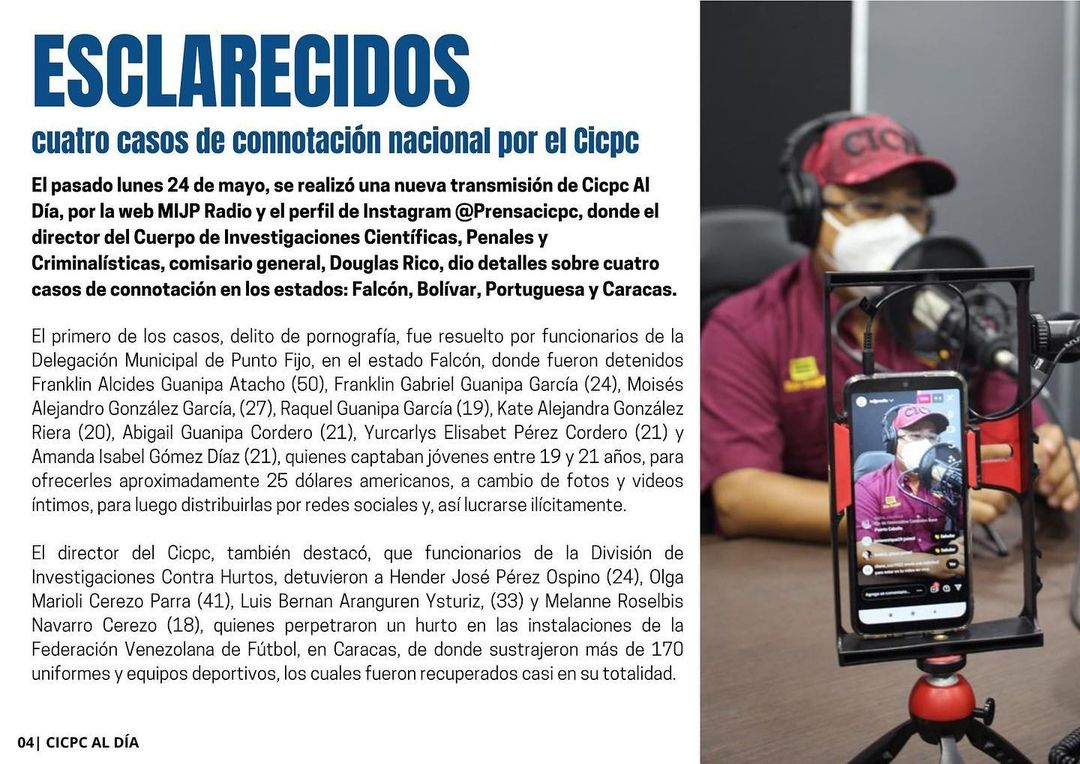 Vía @prensacicpc 
•
Arribamos a la edición 117 del Boletín CICPC Al Día, esta es una publicación semanal que expone parte de nuestro quehacer diario.