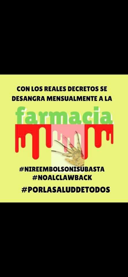 La #farmacia ya no soporta más recortes. Las farmacias rurales cerrarán en masa y la población más desfavorecida quedará sin el único servicio esencial que queda al alcance de todos #stopclawback #endefensafarmacia <a href="/sanidadgob/">Ministerio de Sanidad</a>
<a href="/SaludPublicaEs/">Salud Pública</a>
<a href="/CarolinaDarias/">Carolina Darias</a>
<a href="/PatLacruz/">Patricia Lacruz</a>