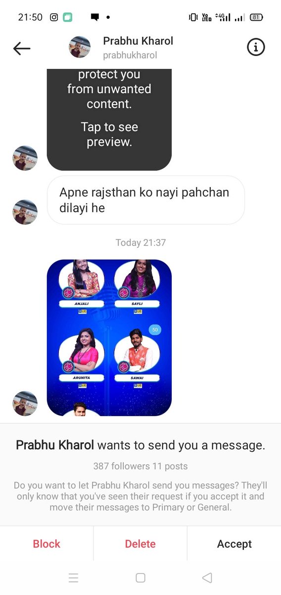 sawaibhatt's tweet photo. Guys plz vote kro #RETWEEET
#AnjaliGaikwad
#SawaiBhatt #Indianidol12 #IndianIdol #NehaKakkar #pawandeeprajan https://t.co/gfY51ZlDue