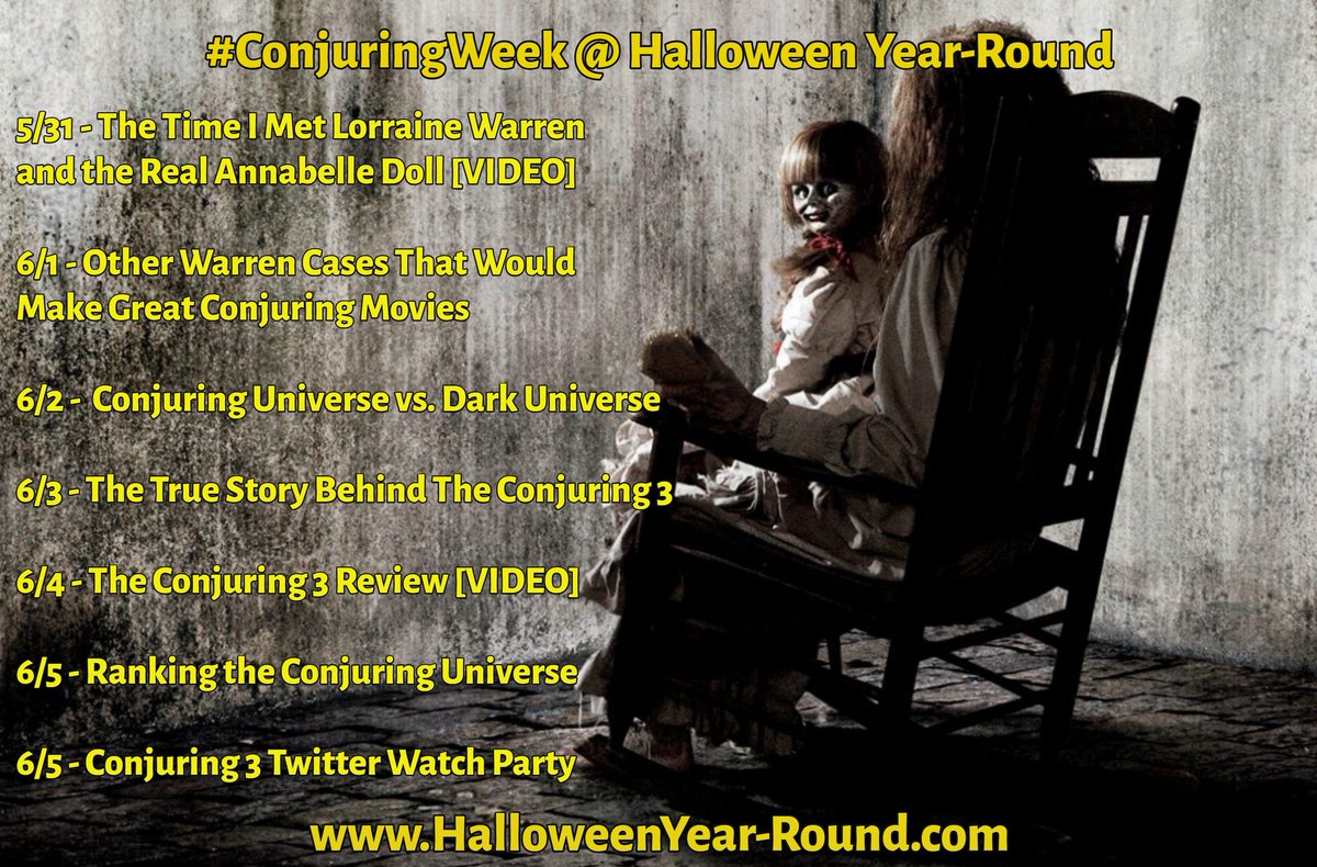 HalloweenYrRnd's tweet photo. Don't forget #ConjuringWeek starts tomorrow with a video of when I met Lorraine Warren in 2013, plus a special watch party on Saturday! Which day are you most excited for?!
#TheConjuring3
#TheConjuringTheDevilMadeMeDoIt https://t.co/C8ynrOWa4K