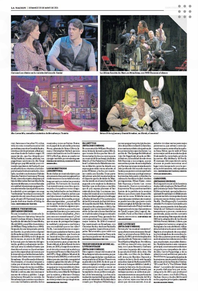 Les comparto mi nota publicada hoy en <a href="/LANACION/">LA NACION</a> con recomendaciones de musicales para ver por streaming desde el living de casa. <a href="/karinakactriz/">Karina K 🇦🇷</a> <a href="/pashkus/">Ricky Pashkus</a> <a href="/pcibriancampoy/">pepe cibrian campoy</a> <a href="/JuanRodoOficial/">Juan Rodo</a> <a href="/CeciliaMilone/">Cecilia Milone</a> <a href="/angelmahlerok/">Angel Mahler</a> <a href="/MarianoDionisi/">Mariano Dionisi</a> <a href="/natucociuffo/">natalia cociuffo</a> <a href="/MarianoChiesa/">MARIANO CHIESA</a> <a href="/SomosTeatrix/">TEATRIX</a>