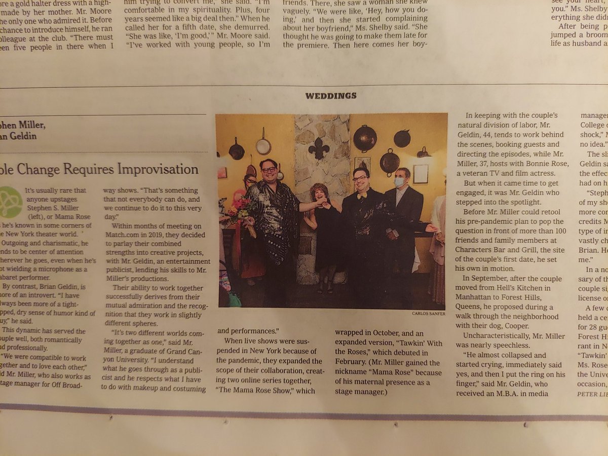 BonnieRose27's tweet photo. Today in 
The New York Times
Honored to officiate the wedding of
Stephen Miller &amp; Brian Geldin
#tawkinwiththeroses https://t.co/vFDXvzBwtZ