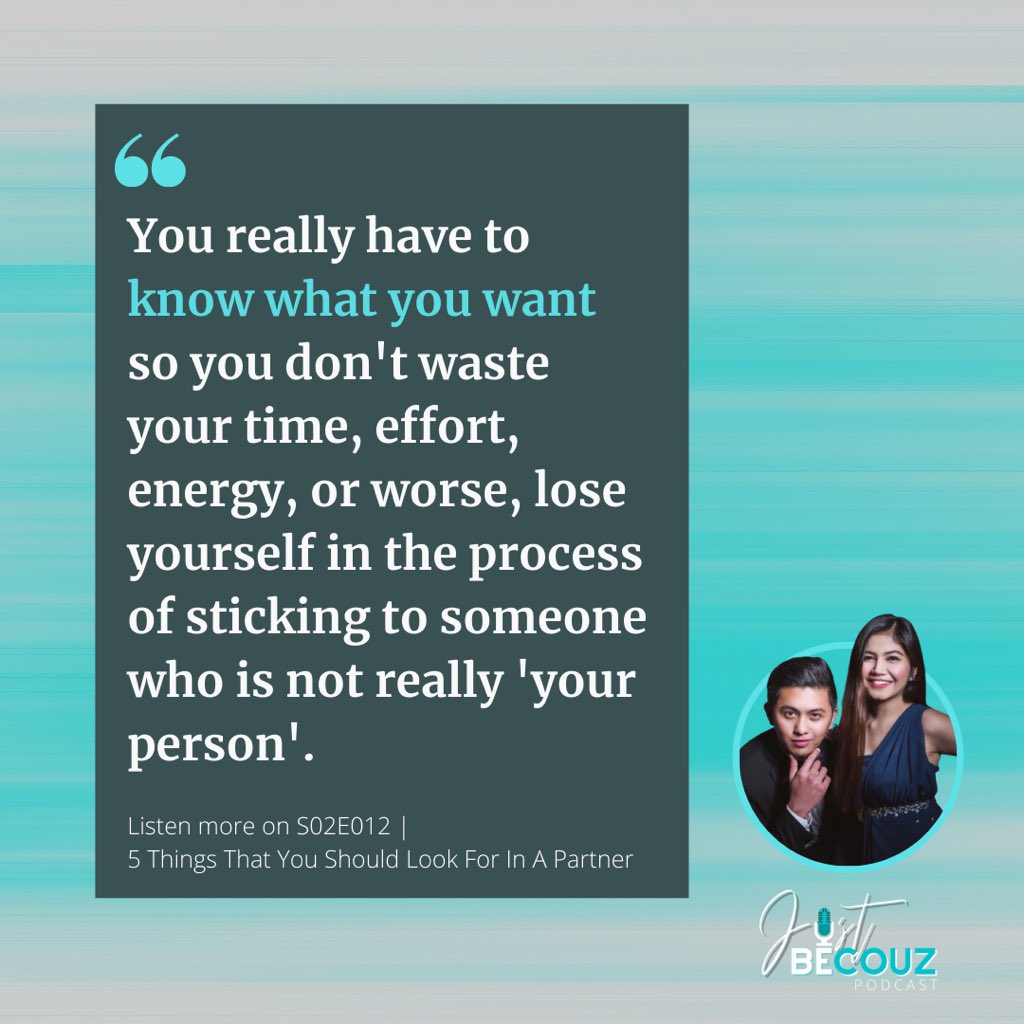 justbecouz's tweet image. Are you looking for the #rightthings in a partner? Comment your #criteria down below. 

#JustBeCouzPodcast

🎧 Listen to S02E012 | 5 Things That You Should Look For In A Partner
Apple: apple.co/3i3UuMv
Spotify: spoti.fi/3c0F3kb
Google: bit.ly/2TxkE05