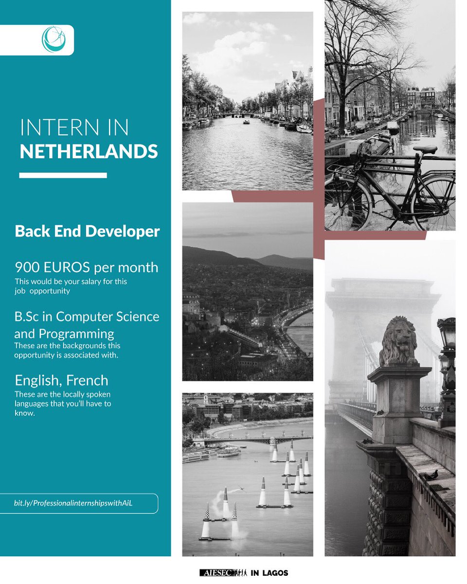 The Netherlands has an open opportunity for Back End Developers. Have you always wanted to travel to the Netherlands? Now is a perfect time. Get paid 900 Euros per month, and discover and develop yourself. Apply here: bit.ly/ProfessionalIn…