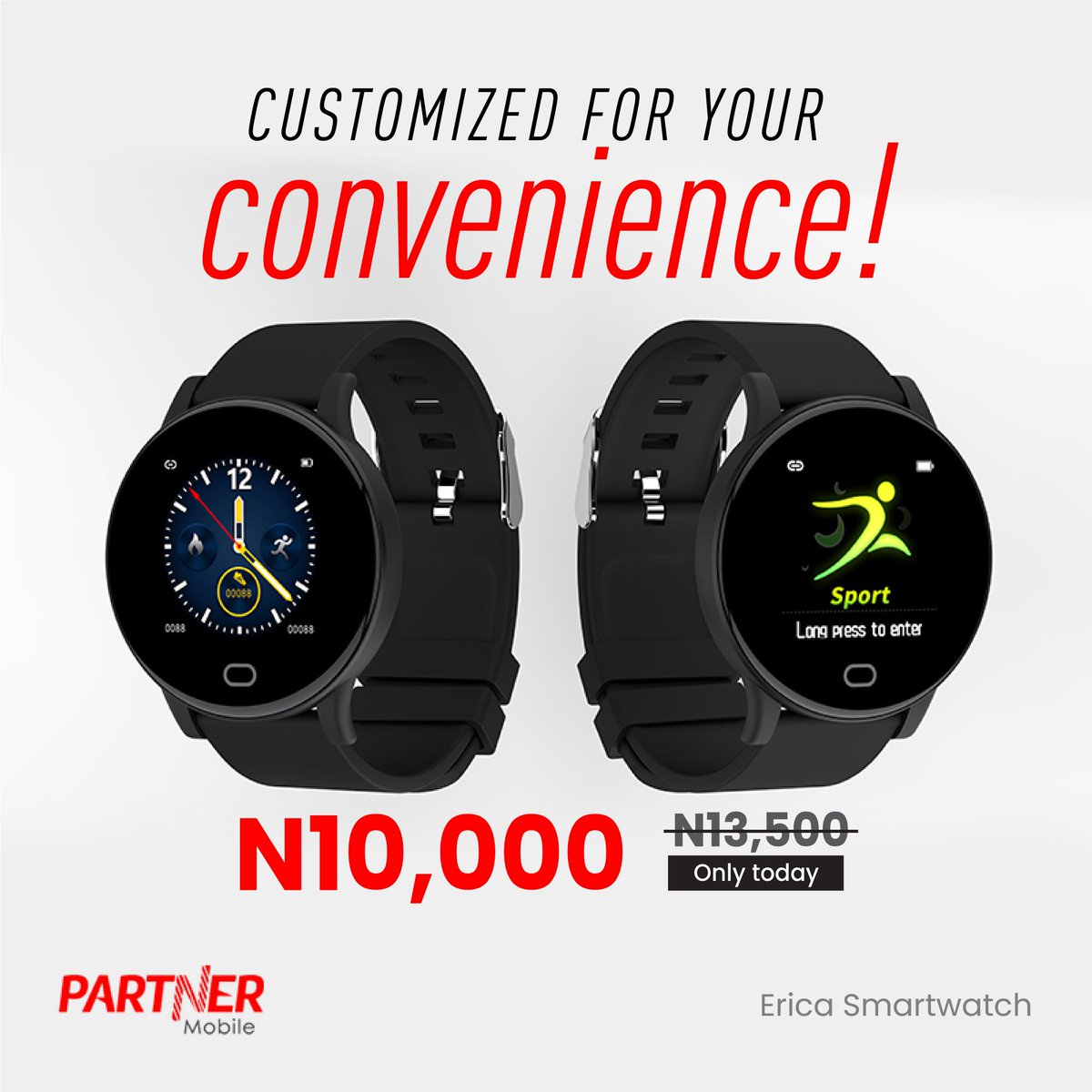 partnermobileng's tweet image. What you care about most, like weather, heart rate, fitness, battery life and others are free to be selected according to your viewing habits. 

Get yours for JUST N10,000 via our website partnermobile.com/flashsale

Hurry, this offer ends in 6 hours!!

#PartnerMobileAtFive