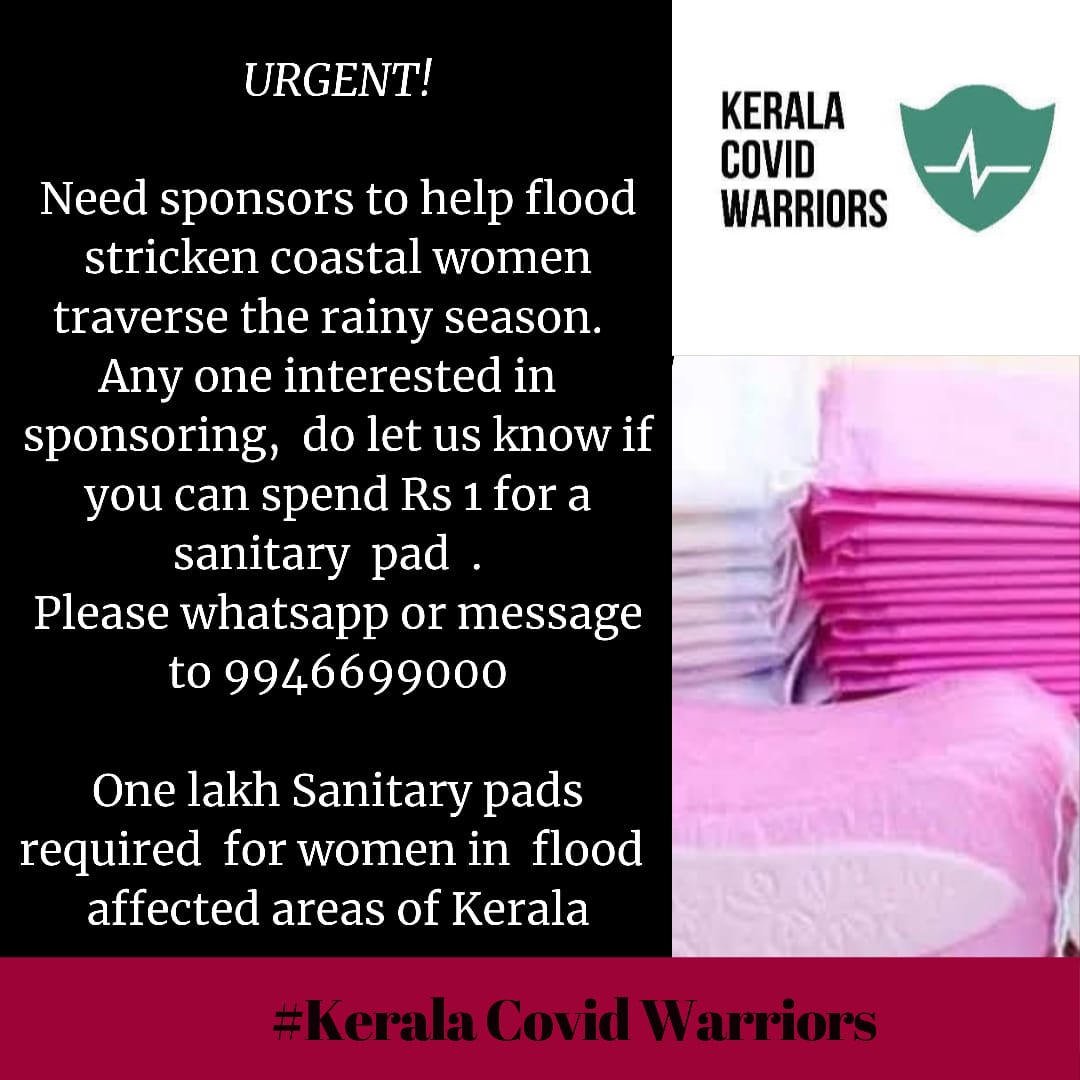 Urgently needed
Please help
@Bindu165 @deepanair007 @darrencaldeira @unwomenindia @women_kerala @xpresskerala @dechamo_0 @MynaMahila @MHDay28May @hamaripahchan @UjjawalJyotingo @sheroes @bloodygood__ #keralaflood #chellanam #sanitarynapkins #women #MenstrualHygieneDay