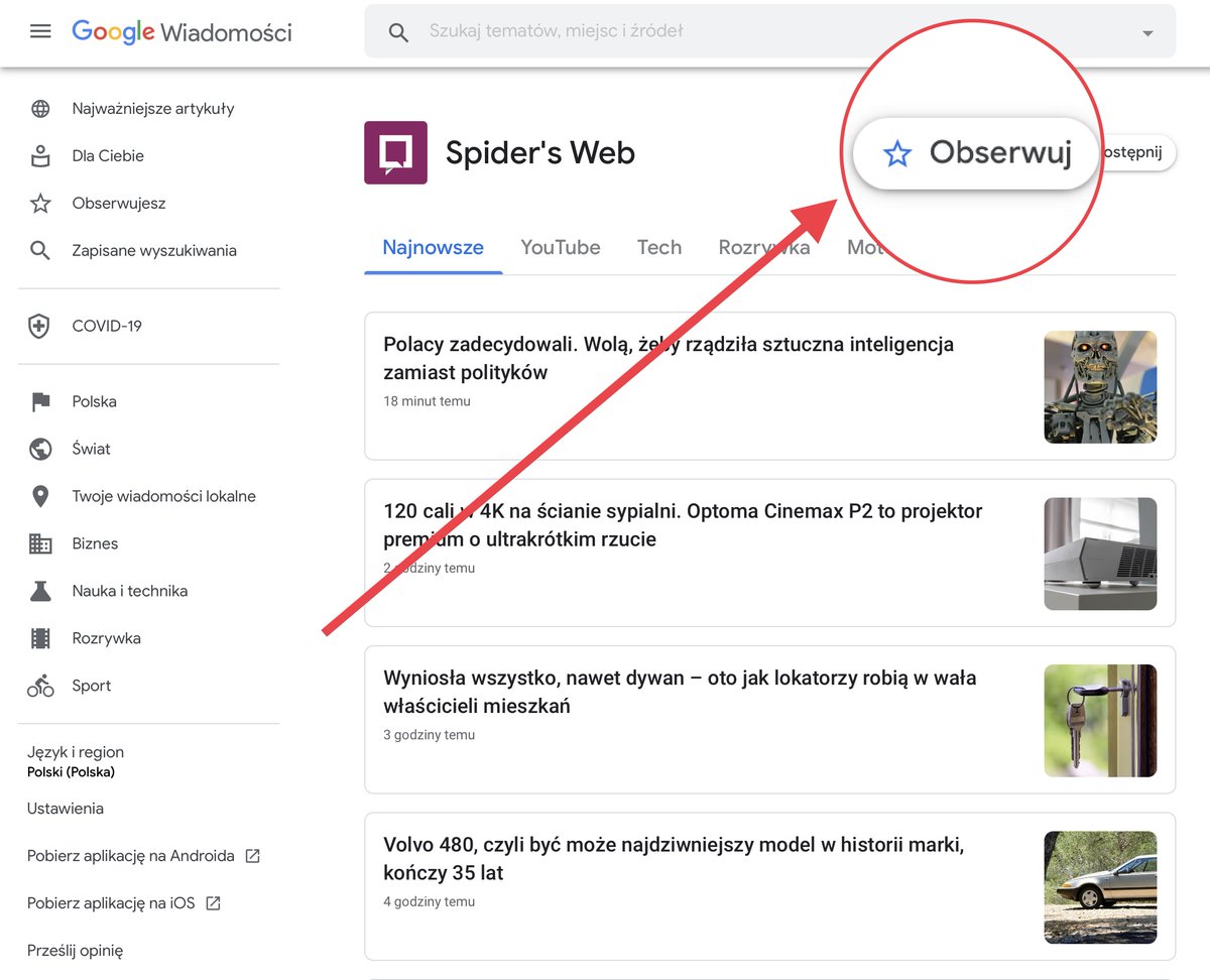 SpidersWebPL's tweet image. ⭐️ Obserwuj Spider’s Web w Wiadomościach Google. Wejdź i naciśnij gwiazdkę

🌟 Spider’s Web w Wiadomościach Google: news.google.com/publications/C…

❓ Poradnik: spidersweb.pl/2021/05/obserw…