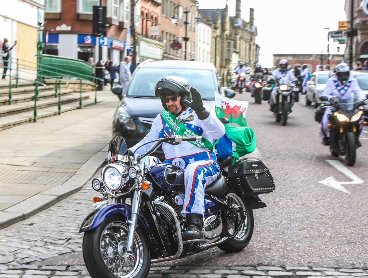 We are looking forward to hosting a group of Evel Knievels @RIDECymru at approx 3pm tomorrow as they complete their 5-day, 1,070 mile ride, the ‘Wrong Way Round’ Wales to raise funds for Macmillan Cancer Support. All entrants will be dressed as 1970s stunt legend Evel Knievel.