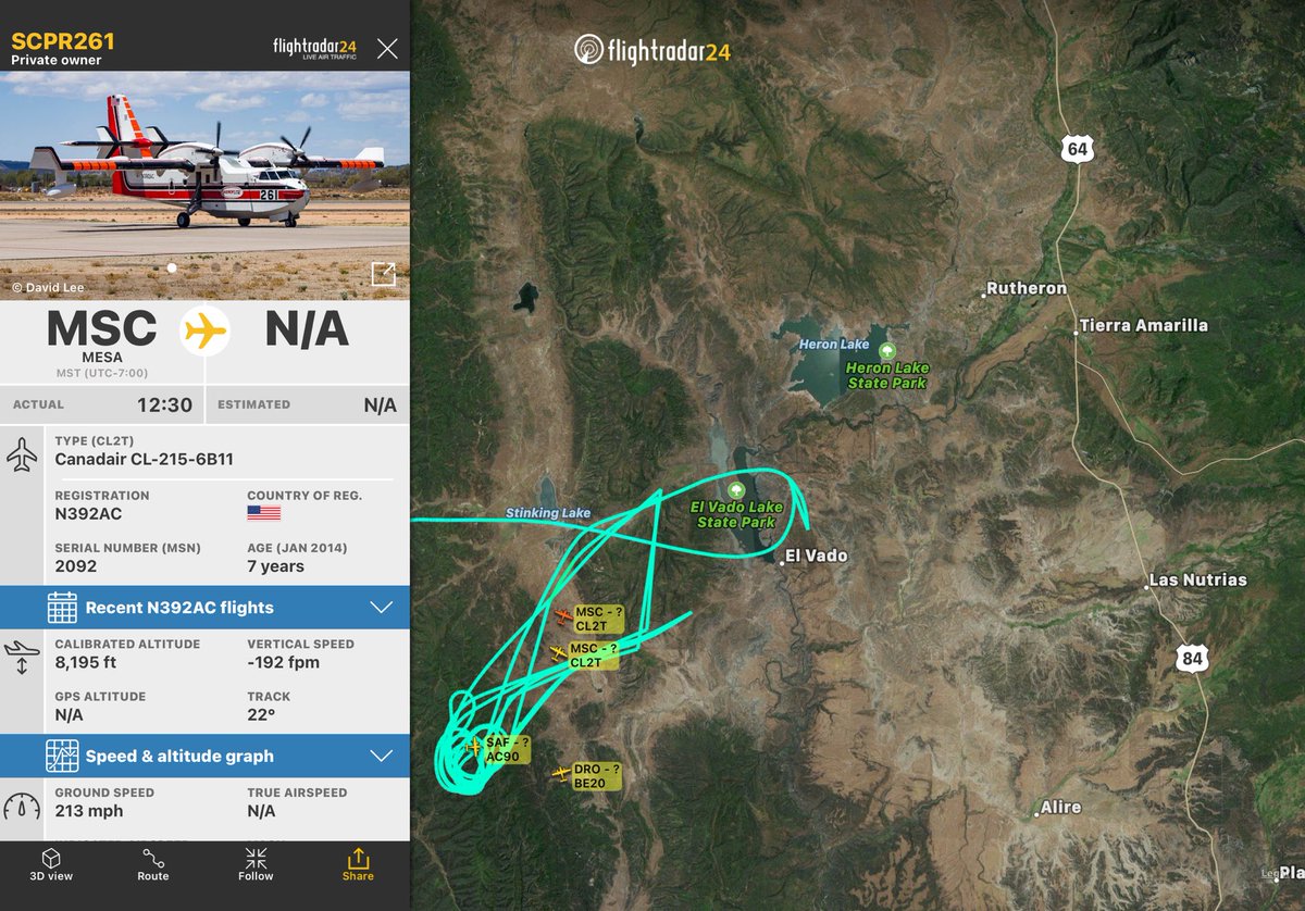 Bewickwren's tweet photo. Canadair #Superscoopers at El Vado Lake in #NewMexico
#WolfDrawFire
#NMFire
🔥🔥🔥
Flight from Mesa AZ
https://t.co/N8zOKtUbOk https://t.co/a6xC5lVXos