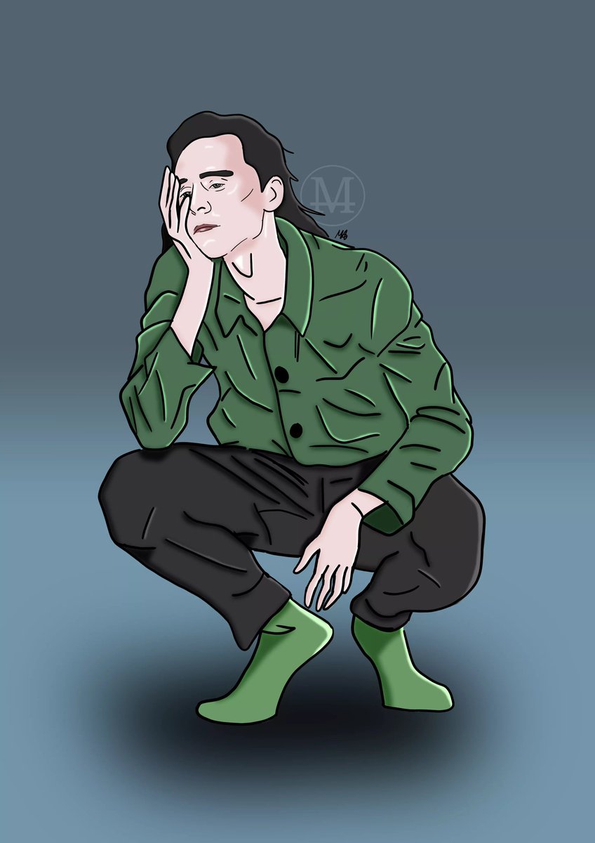 Megan_Ant's tweet photo. Day 4 of Drawing Loki; Boredom 
My drawing of Loki being fed up 
(Plus featuring my new favourite concept Loki wearing green socks) 💚😝
#DrawingLoki #Loki https://t.co/2VfXQzY781