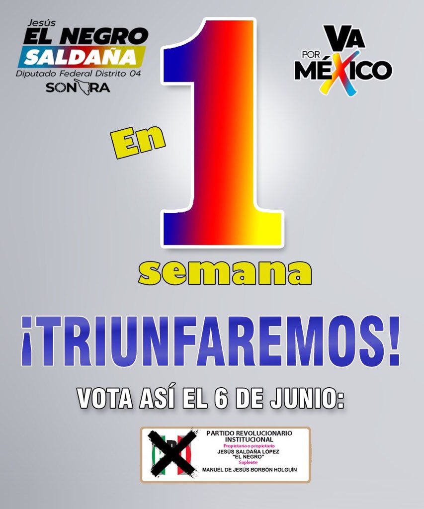 JesusElNegroS's tweet photo. ¡Equipo, en 1 semana, TRIUNFAREMOS! 
#VotaElNegroSaldaña https://t.co/r9oYlJITVL