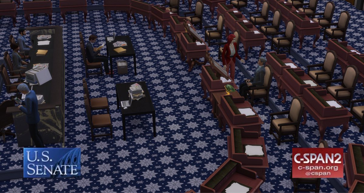 HWHSims's tweet photo. Conversation between Sen. Maxi Holloway (D-CA) and Rep. Martin King (I-ME) on the floor of the U.S. Senate. https://t.co/HrbYZLrbIf