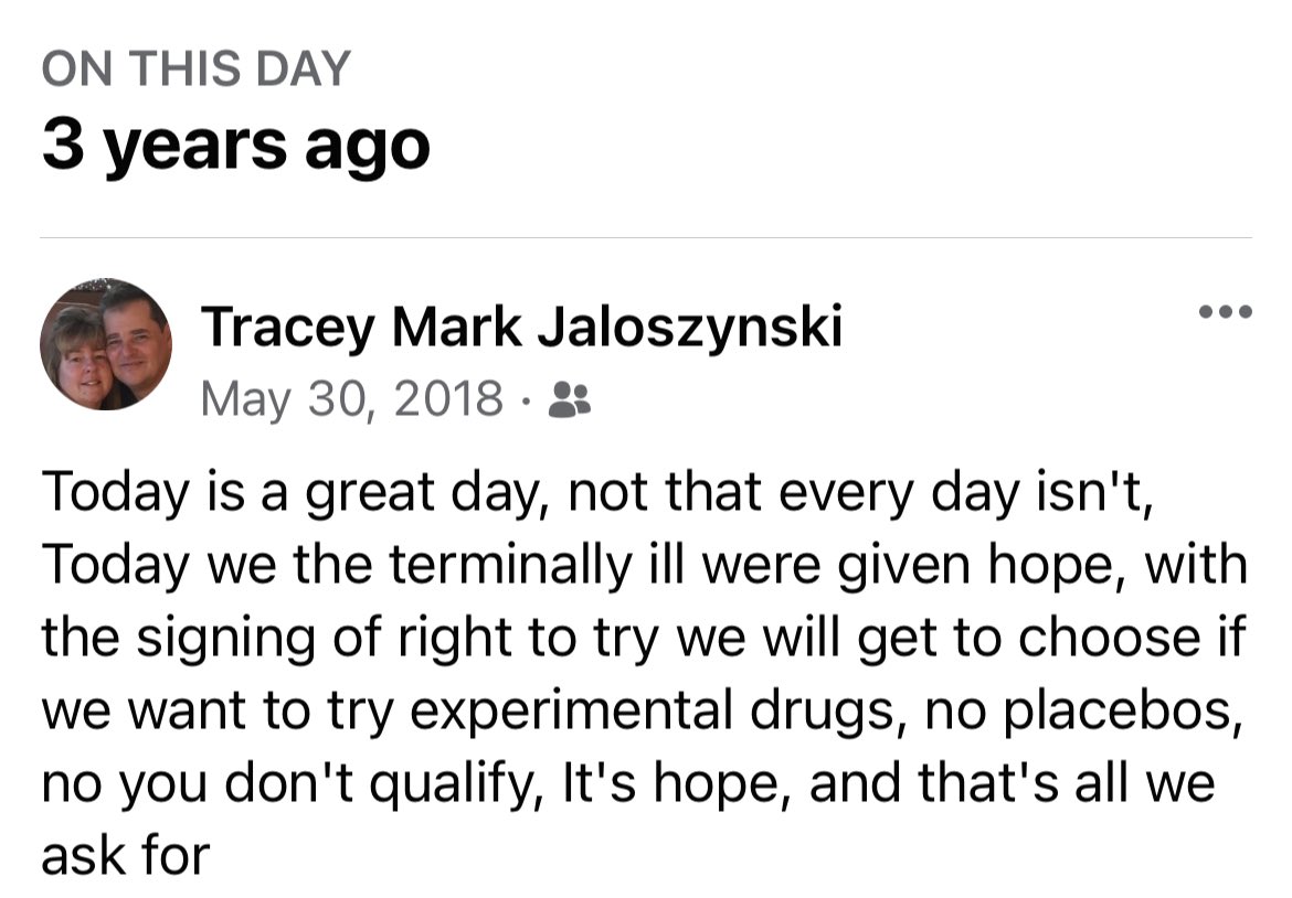 From my FB memories....3 years ago and yet we still are waiting for enactment. My husband passed away 2 years  ago less than year after it was signed......thanks for nothing when do our voices count?#JalOsTRONG#IamALS#FDA