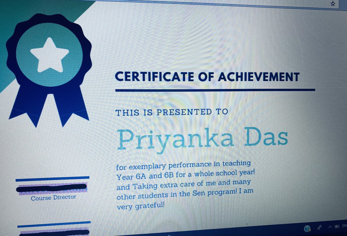 When your student appreciates your hard work and efforts and give you a #Certificate My best award for the year . #TeacherAppreciation 😀Love my job as a #SENteacher.