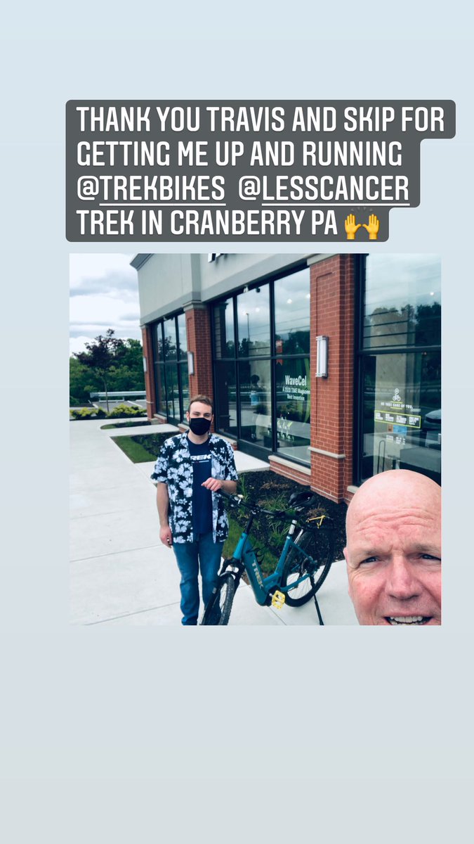 Lesscancer's tweet photo. Thank you Travis and Skip @TrekBikes getting our founder @BillCouzens up and running for Less Cancer Bike Ride America #lesscancerbikeride https://t.co/buC9SxxhKY