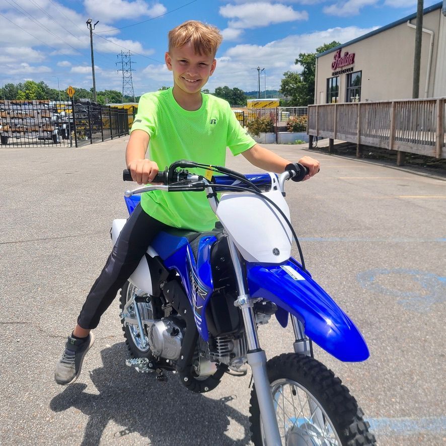 His dad got him his first bike this weekend! Enjoy your Yamaha TTR110! #yamahaoffroad #ttr110 #youthdirtbike #big1family