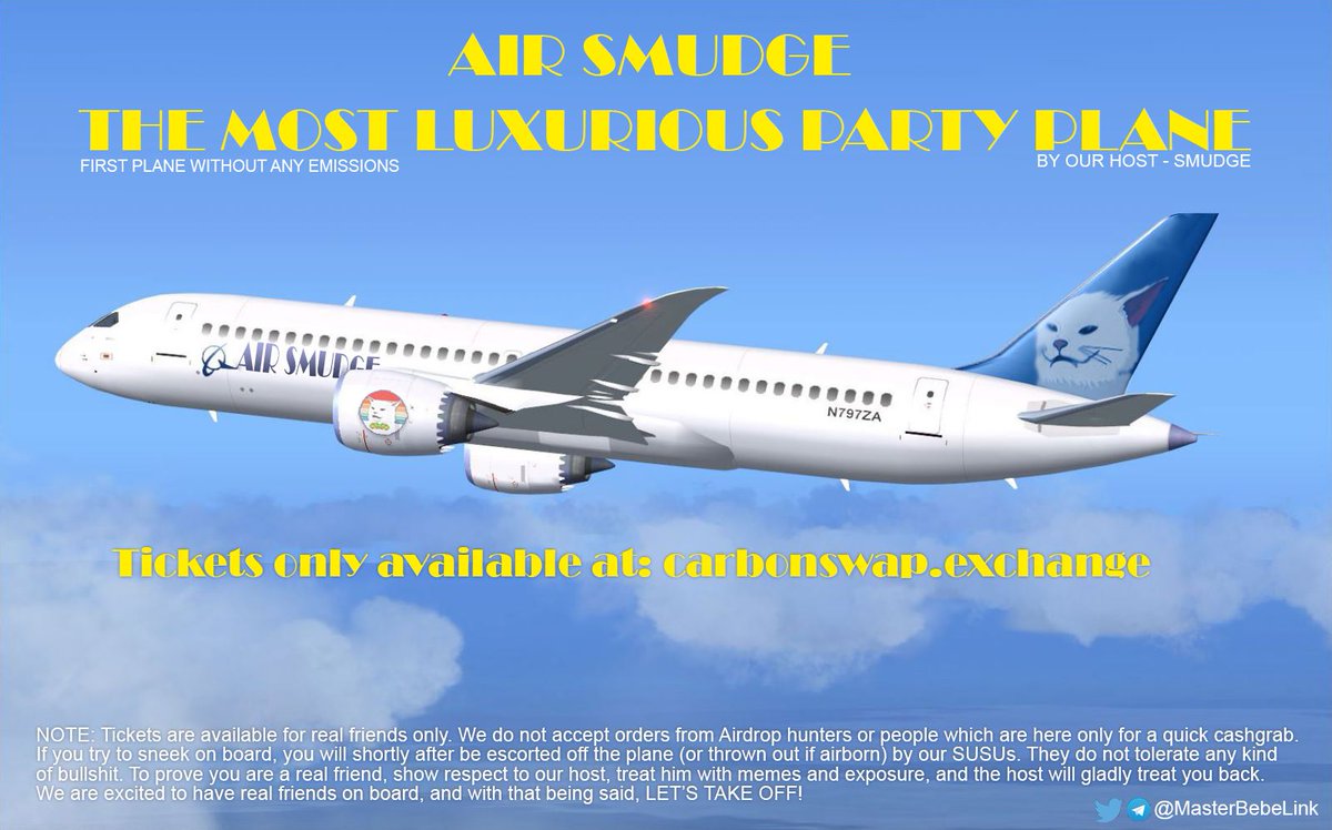 Lots of friends already have tickets, but there are still some seats yet to be filled...

<a href="/wearesmudgecoin/">SmudgeCatWorld</a>
carbonswap.exchange smudgecoin.xyz
$SMUDGE

#onlyrealfriends #artforSmudge #Iamasmugedmeow #nftcollector #NFTartist
@Endrethorvalds1 <a href="/i_anders1/">Ivar Andersen</a> <a href="/MathiasW15/">Mathimusa</a>