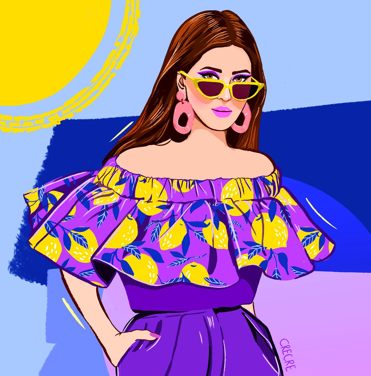DauresC's tweet photo. Le beau temps de ce week end m’a donné envie de faire cette illustration pleine de soleil ☀️🍋🕶 
#illustration #fashion #mode #dessin #draw #pastel #pop #art #artwork #croquis #sketch #sketching #girl #girlpower #love #sun #summer #ete #vacances #holidays #vibes #summervibes https://t.co/vz4ZxcQ3II