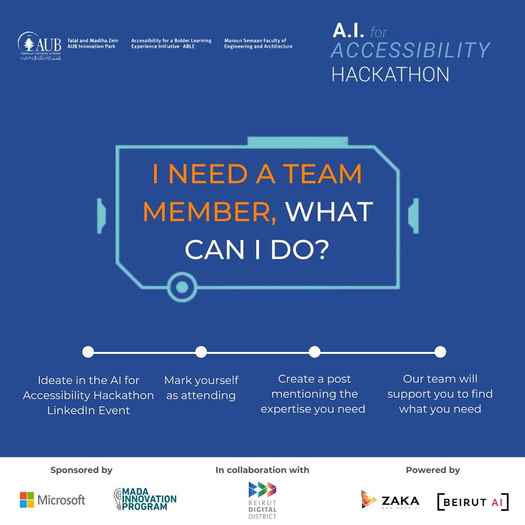 BeirutAI's tweet photo. LEARN, HACK AND WIN 2500$!

Make accessibility a priority in the digital world!

Grab your enthusiastic team and register to the #AI4Accessibility #hackathon before June 4. 

Apply Now https://t.co/cZSF3hVFGb 

 See you there

#ArtificialIntelligence #machinelearning https://t.co/kIUCxHstgt