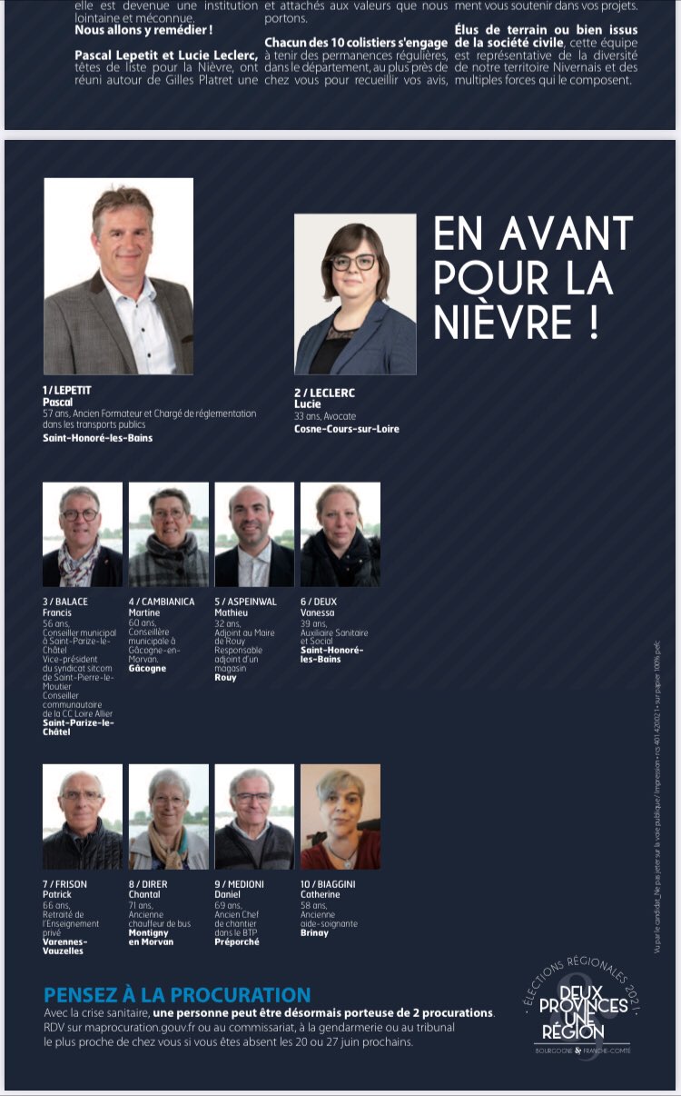 Pascal Lepetit on X: La liste nivernaise pour les élections régionales  avec @gillesplatret : Pour la Bourgogne et la Franche-Comté. @debout_58  #regionales2021  / X