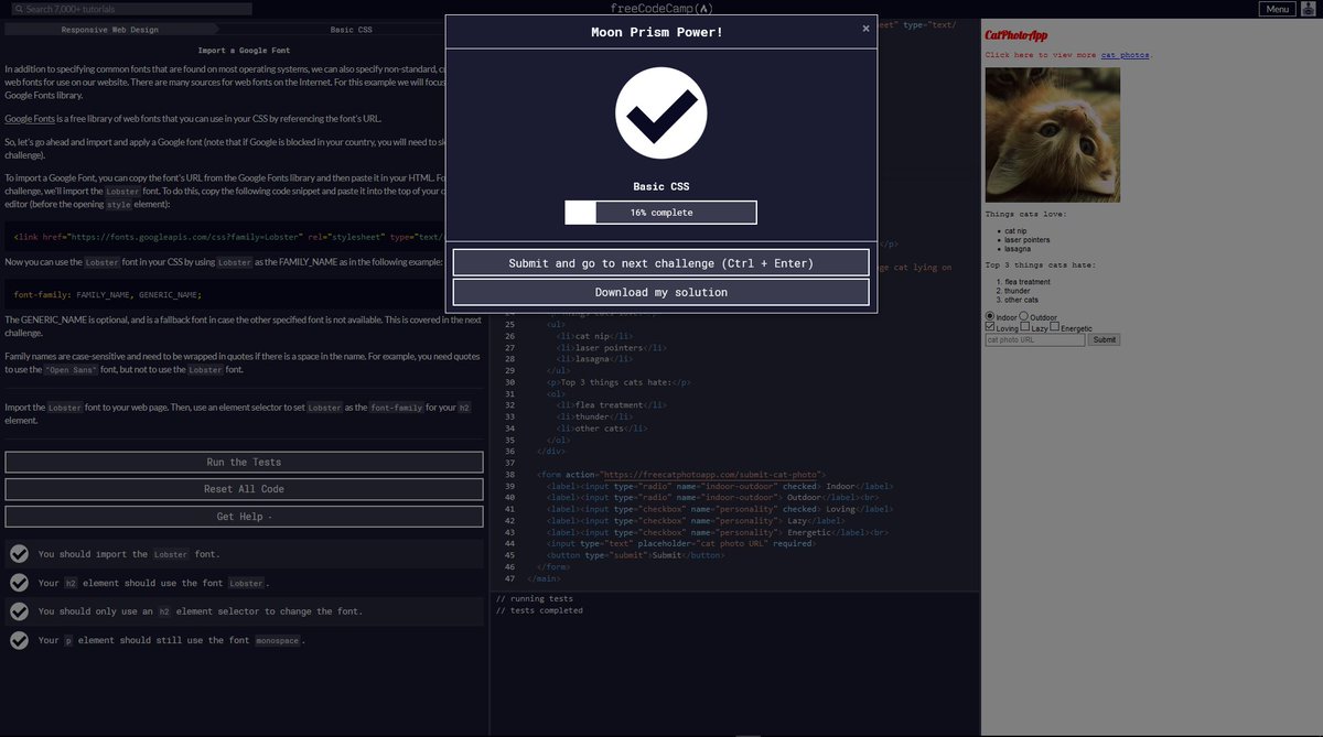 Ivan52966138's tweet photo. Day 94/100 #100DaysOfCode #javascript #coding #CodeNewbie #freeCodeCamp today did some CSS and it's fun to see everything in colors and fonts looks cool cant wait to start working on real things ... that's all for today. https://t.co/9kv722L9uY