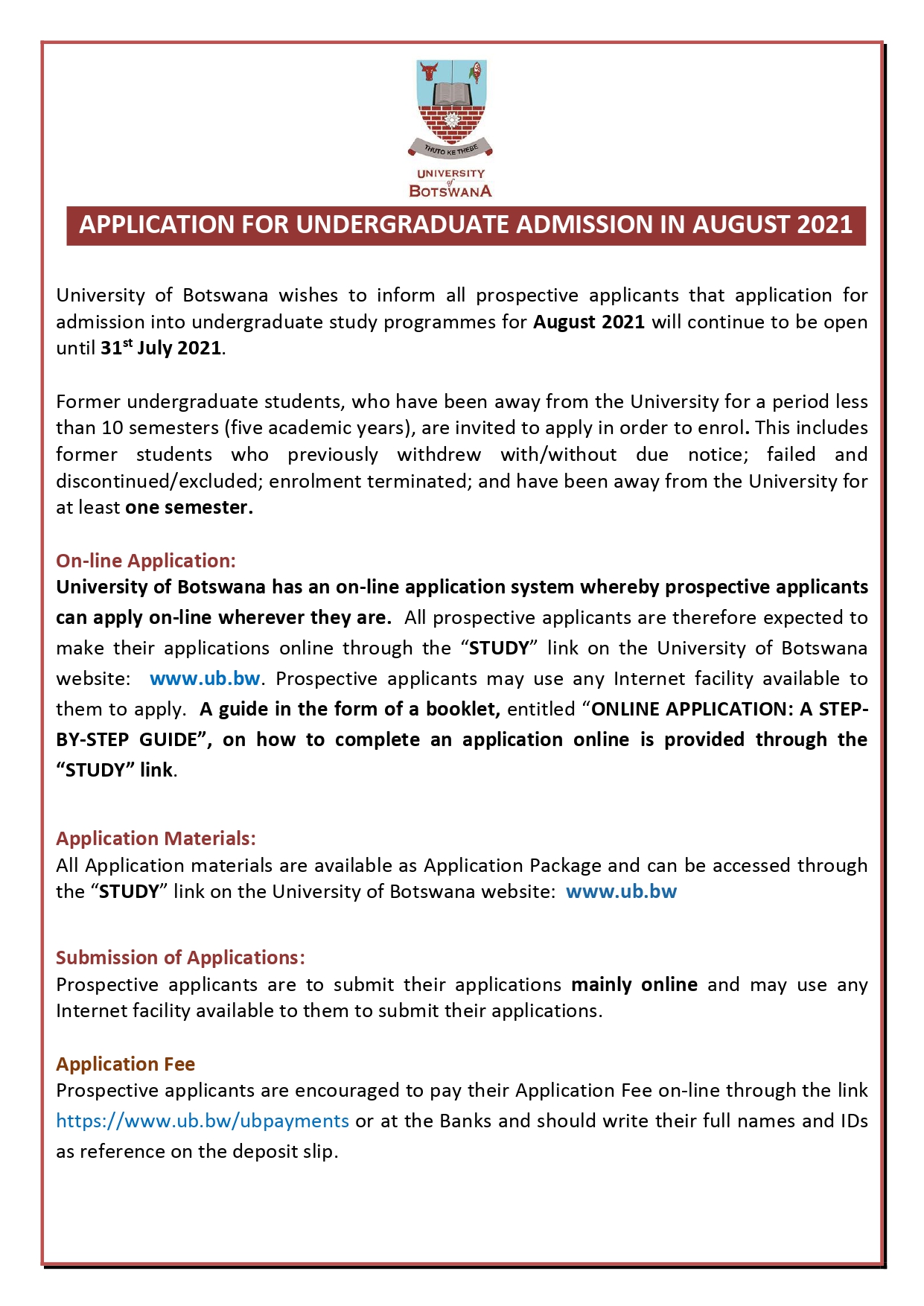 University of Botswana Official on Twitter: "Application for admission