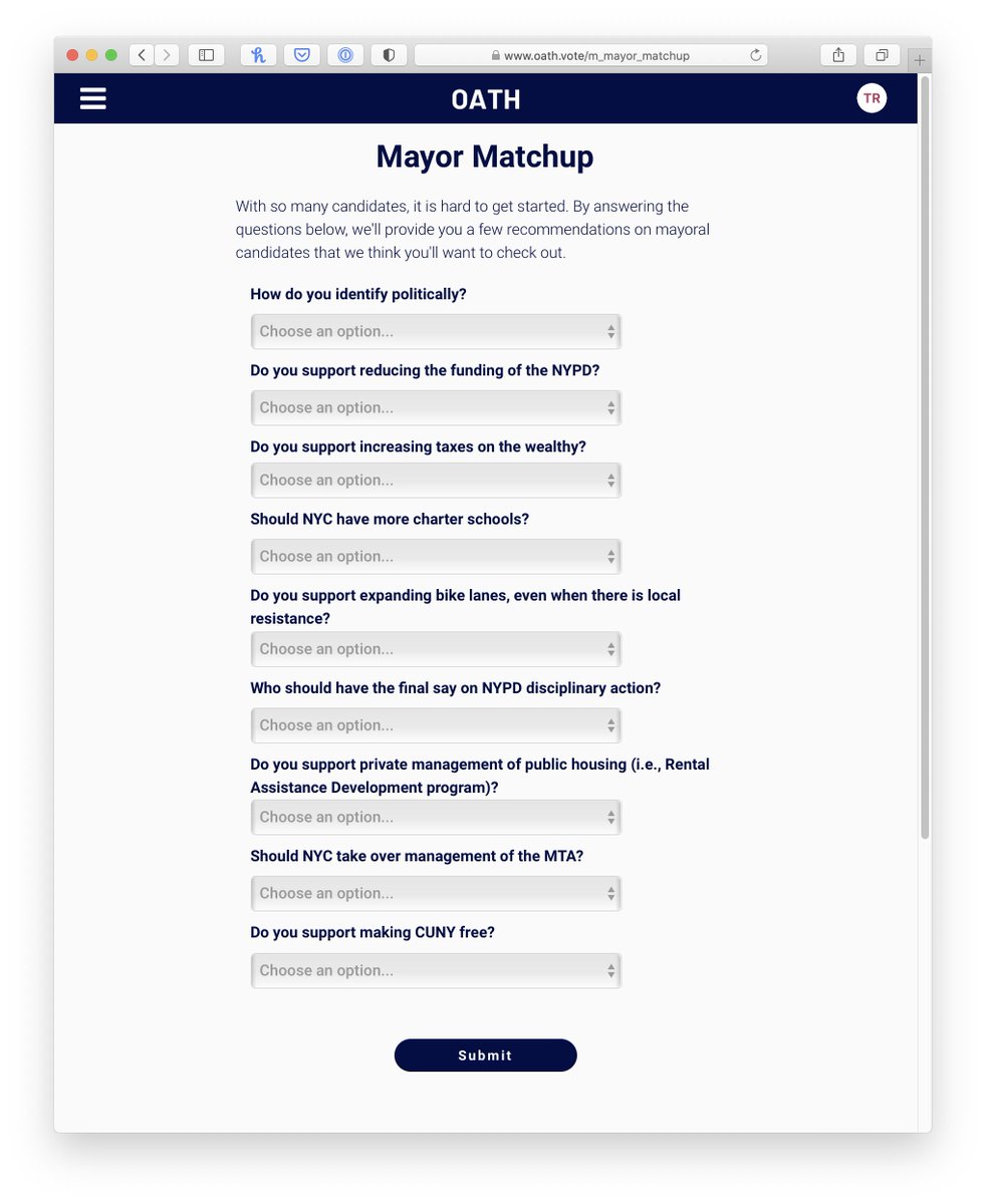 swissmiss's tweet photo. 'Oath' helps you make an informed decision in this upcoming NYC election. Quickly learn what each candidate stands for, what ranked choice voting is and how to chose which candidate to support. Find your candidates by ranking issues you care about. https://t.co/CaTrwolshH https://t.co/9g7sjdGC9K