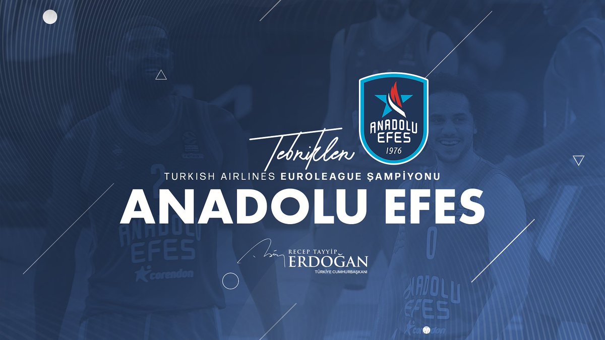 RTErdogan's tweet photo. Turkish Airlines #EuroLeague finalinde Avrupa Şampiyonu olan #AnadoluEfes’i canı gönülden tebrik ediyorum. 🇹🇷

Göğsümüzü kabartan bu büyük başarıda emeği geçen herkese şahsım ve milletim adına şükranlarımı sunuyorum. #F4Glory 🇹🇷 https://t.co/5Flp5EmFdd