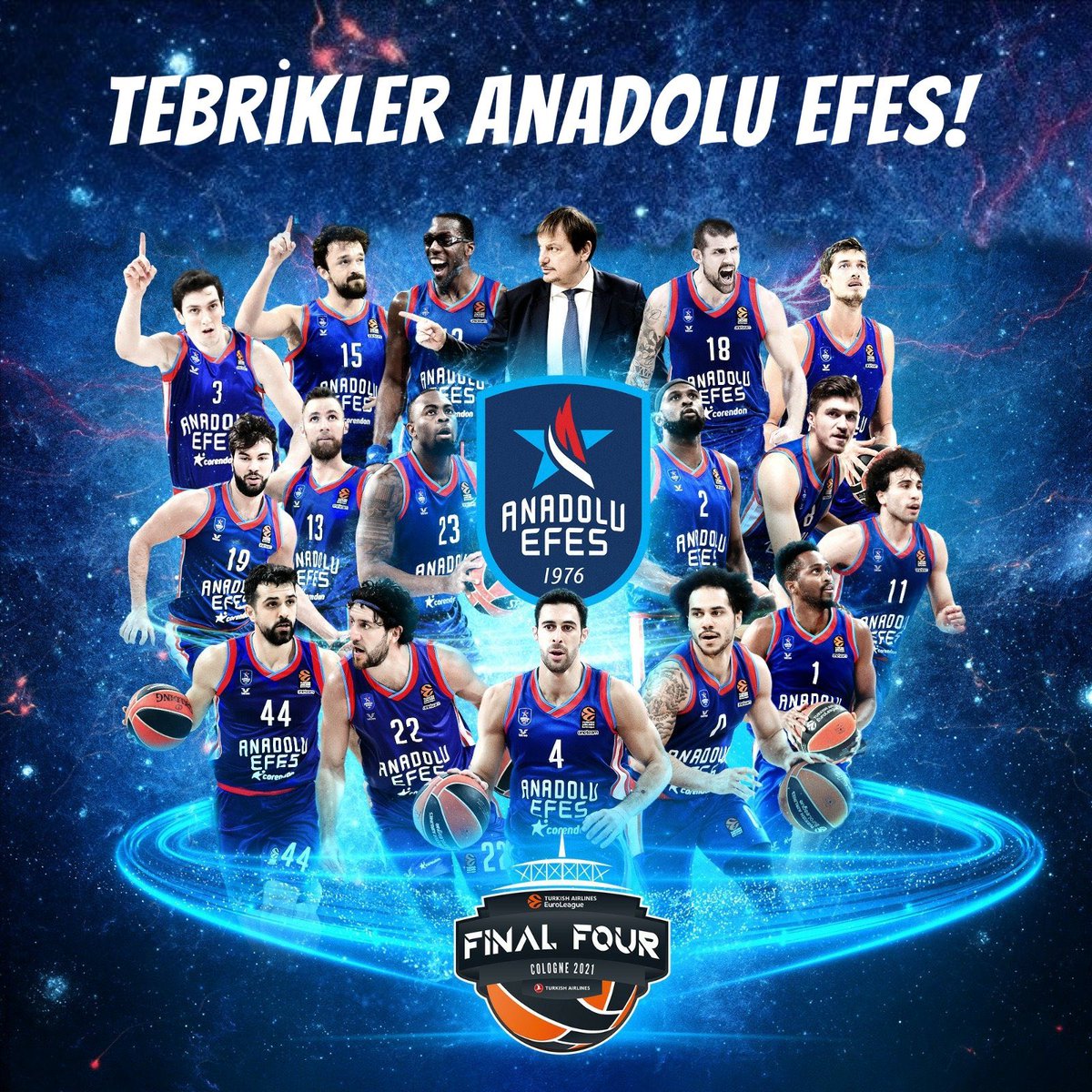 #EuroLeague finalinde Barcelona'yı mağlup ederek şampiyon olan ve tarihi bir başarıya imza atarak ülkemizi gururlandıran #AnadoluEfes Basketbol takımını tebrik ederim. 🇹🇷🇹🇷🇹🇷
