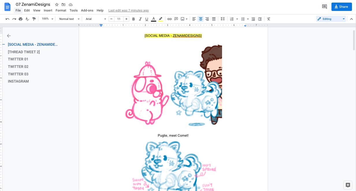 Snapshot of a Google Doc showing the sketch of Puglie meeting Comet.