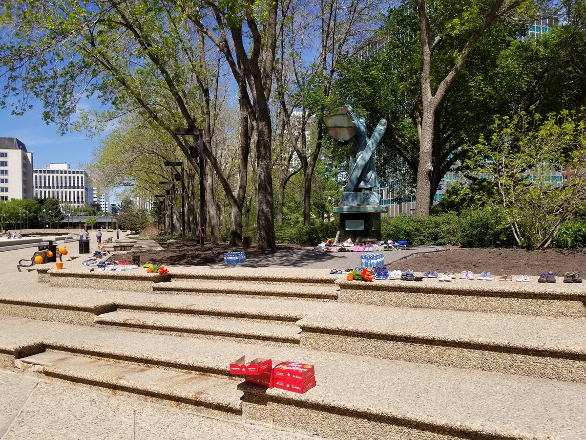 @anitastewart76 @JanisIrwin My young son and I just dropped off some shoes to remember and honour these children. Moment of silence in our way at the time, and an important history lesson shared on the commute. Heavy hearted. Innocence stolen. Innocence lost. Repeated across Canada.