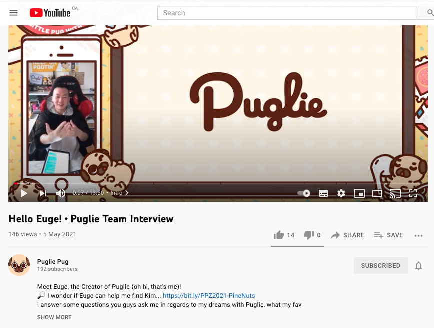 Snapshot of a "Hello Euge! • Puglie Team Interview" video from Puglie's Youtube Channel.