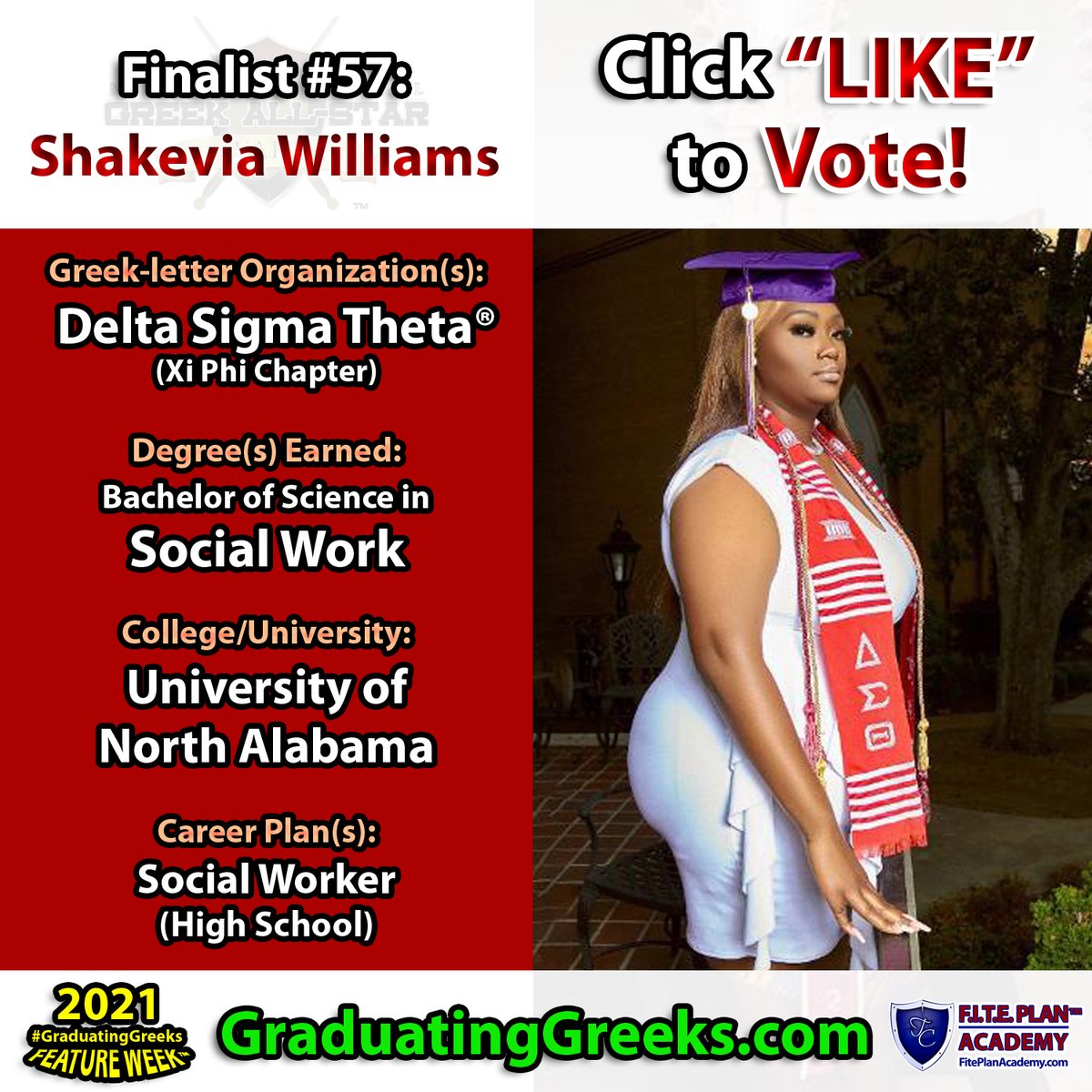 GreekAwards's tweet photo. .CLICK “LIKE” TO VOTE FOR OUR NEXT CONTESTANT:

2021 National @GreekAwards #GraduatingGreeks Feature Week™ Photo Contest FINALIST #57: Shakevia Williams (@_DimpledKe), Xi Phi Chapter #DST. #GreekLife.

Sponsored by: @TimCarthon’s #FITEPlan Academy - https://t.co/DkX9xUm2Mn https://t.co/yDEPOCEMMv