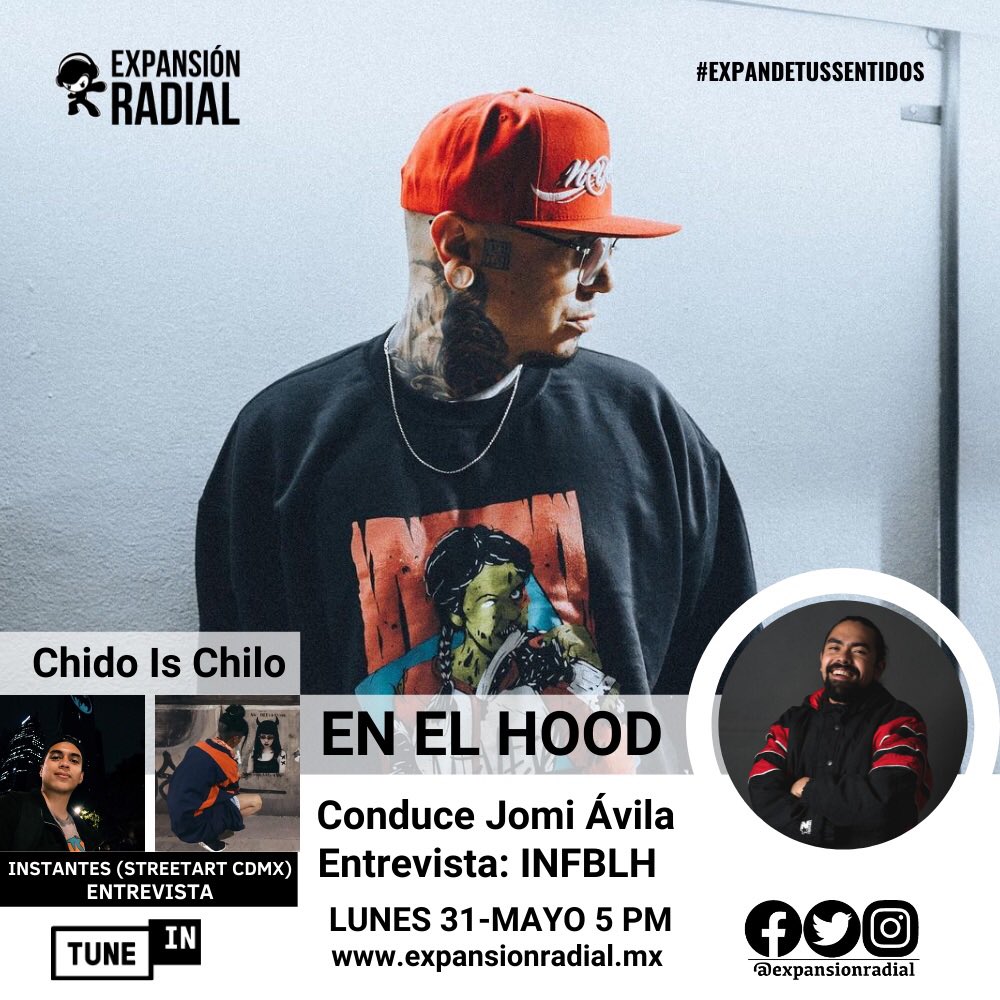 ExpansionRadial's tweet photo. Este #Lunesrapero comienza con #EnElHood con @Jomi_avila, entrevista a #INFBLH, además en las sección #ChidoIsChilo entrevista a #Instantes #StreetArt #cdmx sintoniza 5pm #Mx 📲🎶
https://t.co/sdrsjzhDW9
Tune In &amp; Apple Music.
#ExpandeTusSentidos 
@HablameDeFlow https://t.co/qNfathgzpQ
