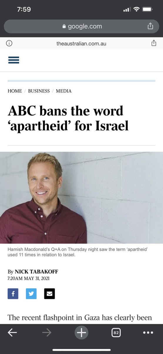 omarsakrpoet's tweet photo. Australia basically invented apartheid but apparently the ABC has banned use of the word for Israel in recent coverage of Israel’s mass murder of Palestinians because “it has a very specific meaning in South African history.” Absolute nonsense. https://t.co/KdIull1W6d