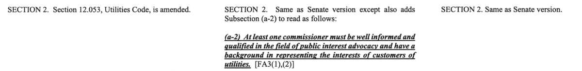Forrest4Trees's tweet photo. This is how little the #txlege cares about you: The final version of the bill they passed "reforming" the Texas Public Utility Commission, which oversees the electric sector, was stripped a requirement that any of the commissioners have a public-interest background. https://t.co/uvsG5viS1w