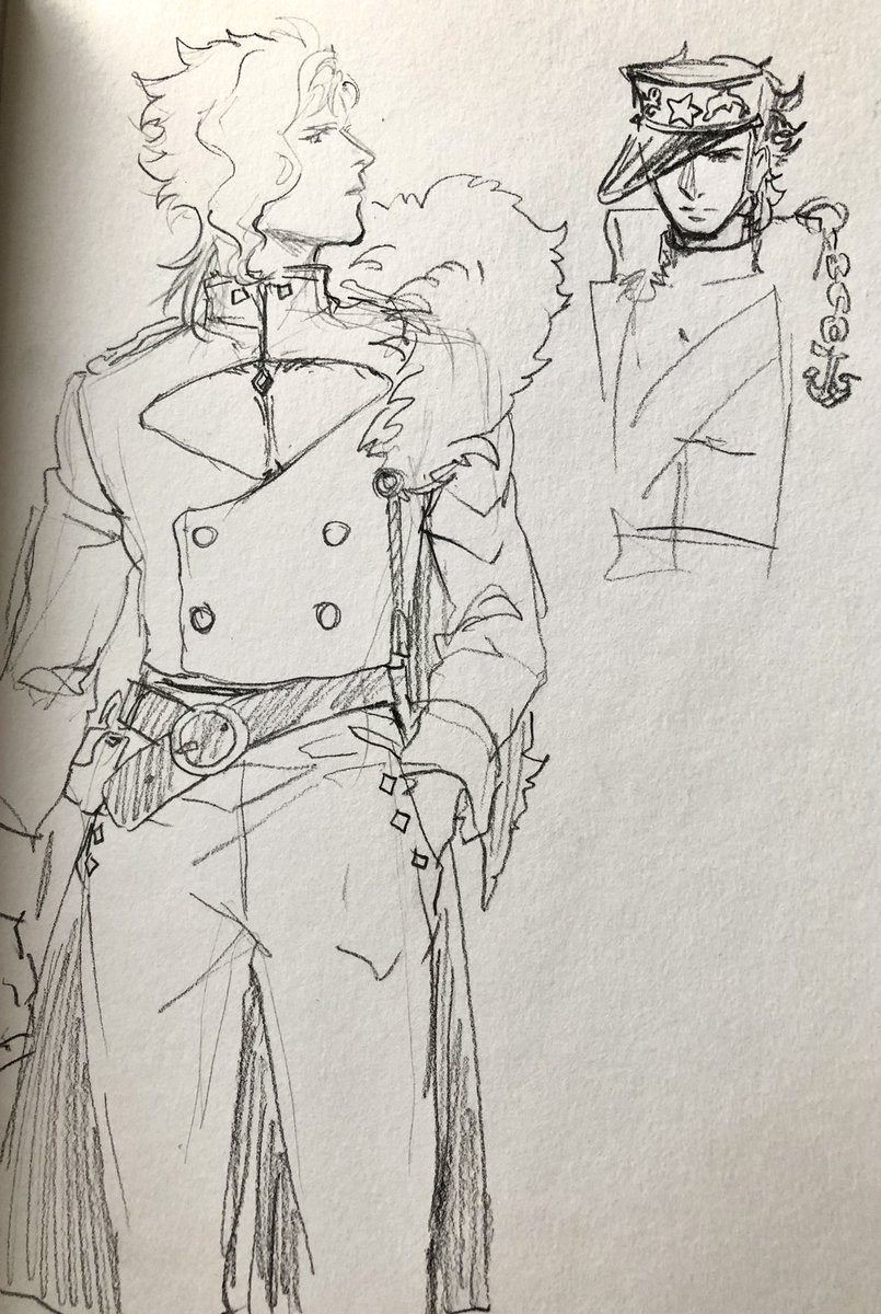 I'm planning on drawing Kakyoin, and Jotaro in army uniform for a while now, but can't decide how it'd look like....
So I'm still thinking about it..
I might go with the first design.  🤔 
